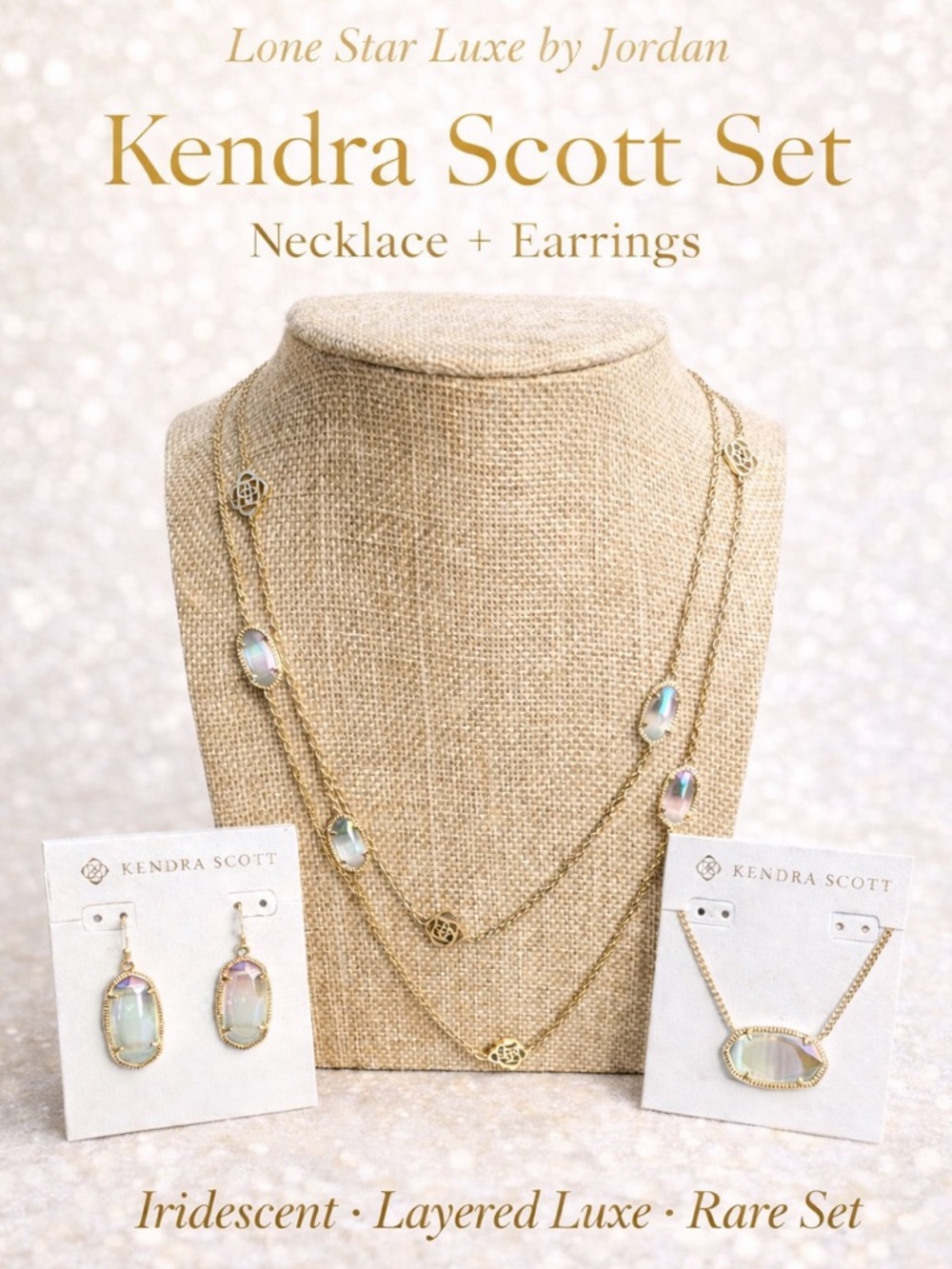 Kendra Scott Iridescent Jewelry Set Gold Luxe Necklace + Earrings | Rare Find